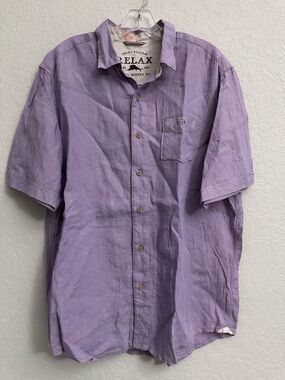 Tommy Bahama 100% Linen Lavendar Relax Modern Fit Button Up S/S Shirt Men’s Lg